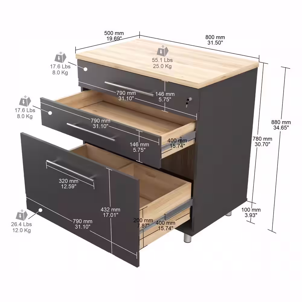None KRATOS Ready to Assemble 31.5 in. W x 34.65 in. H x 19.69 in. D Garage Storage Freestanding Cabinet in Dark Gray/Maple