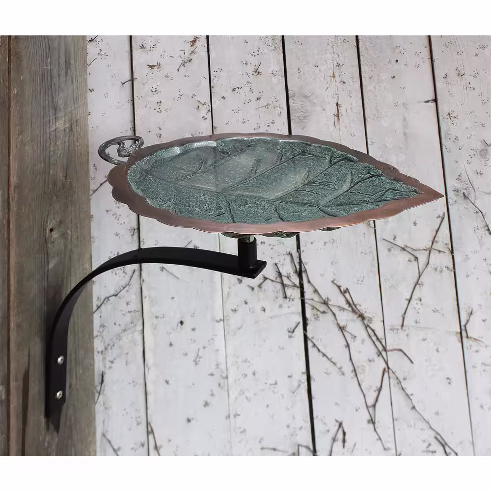 Achla Designs 15 in. L Antique Brass Plated Aspen Leaf Birdbath with Wall Mount Bracket