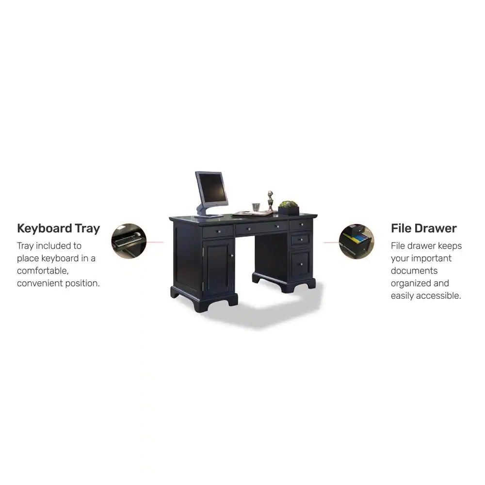 HOMESTYLES 54 in. Rectangular Black 5 Drawer Executive Desk with Keyboard Tray