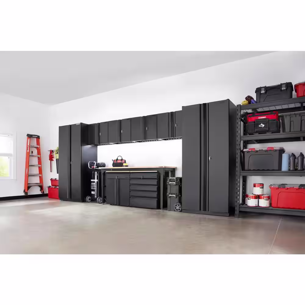 Husky 9-Piece Heavy Duty Welded Steel Garage Storage System in Black (184 in. W x 81 in. H x 24 in. D)