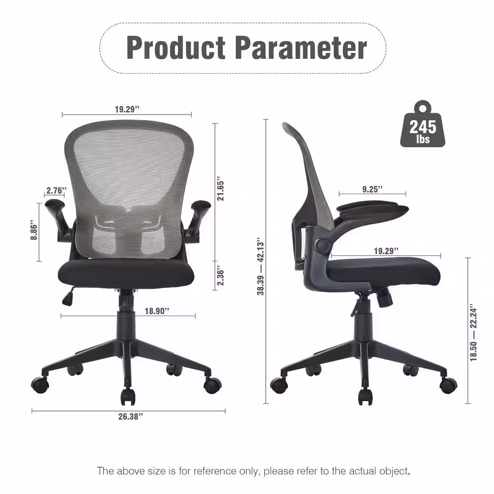 None Mesh Seat Reclining Ergonomic Office Task Drafting Chair in Gray with Flip-Up Armrests,Lumbar Support,360Â°Rollers