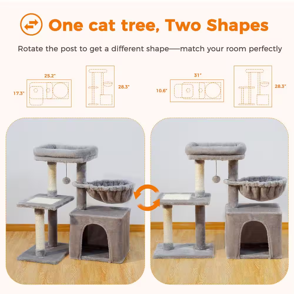 None Modern Cat Scratching Posts and Trees, Cat House, Cat Tree in Grey