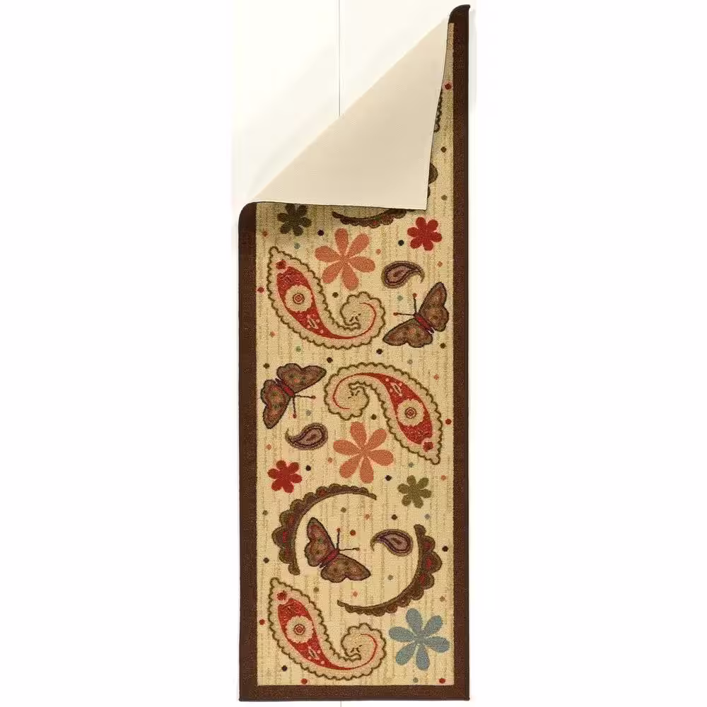 Ottomanson Sara Collection Non-Slip Rubberback Paisley Design 2x5 Kitchen Runner Rug, 1 ft. 8 in. x 4 ft. 11 in., Beige Paisley