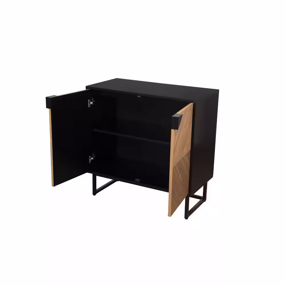 Nathan James Enloe Brushed Fir Rustic Doors Black Metal Frame Base Modern Accent Storage Cabinet for Entryway