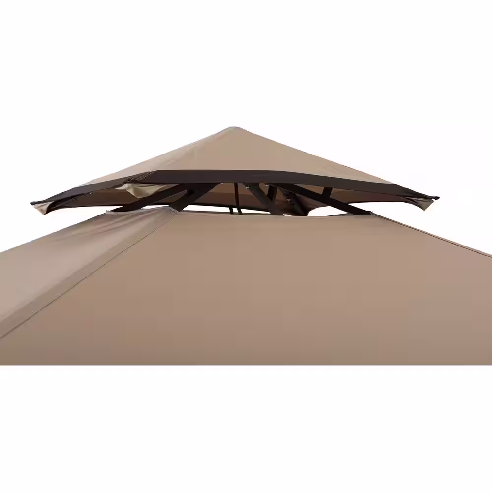 Sunjoy 8 ft. x 5 ft. Brown Steel 2-Tier Grill Gazebo with Tan and Brown Canopy