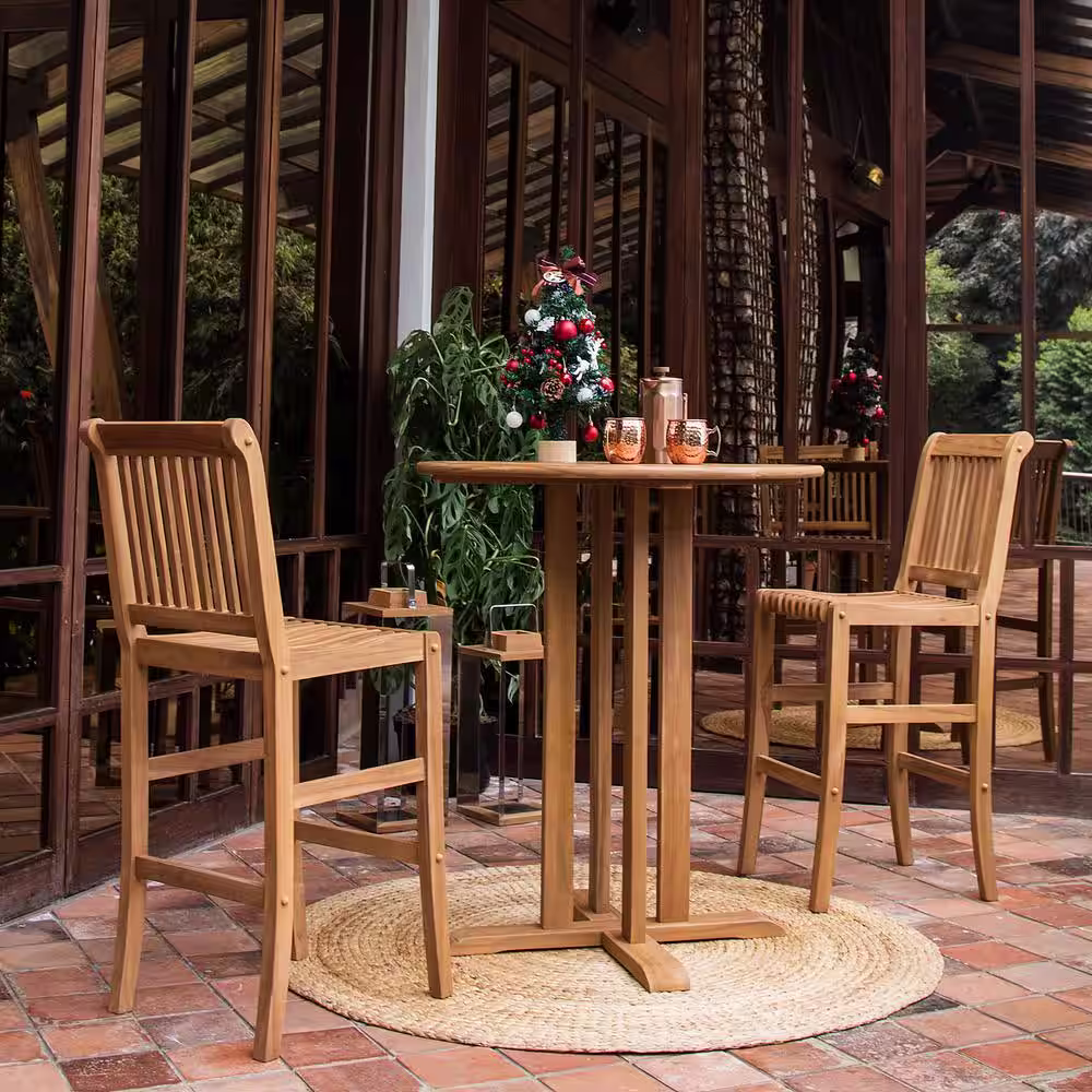 Cambridge Casual Heaton Teak Wood 3-Piece Bar Height Outdoor Bistro Set