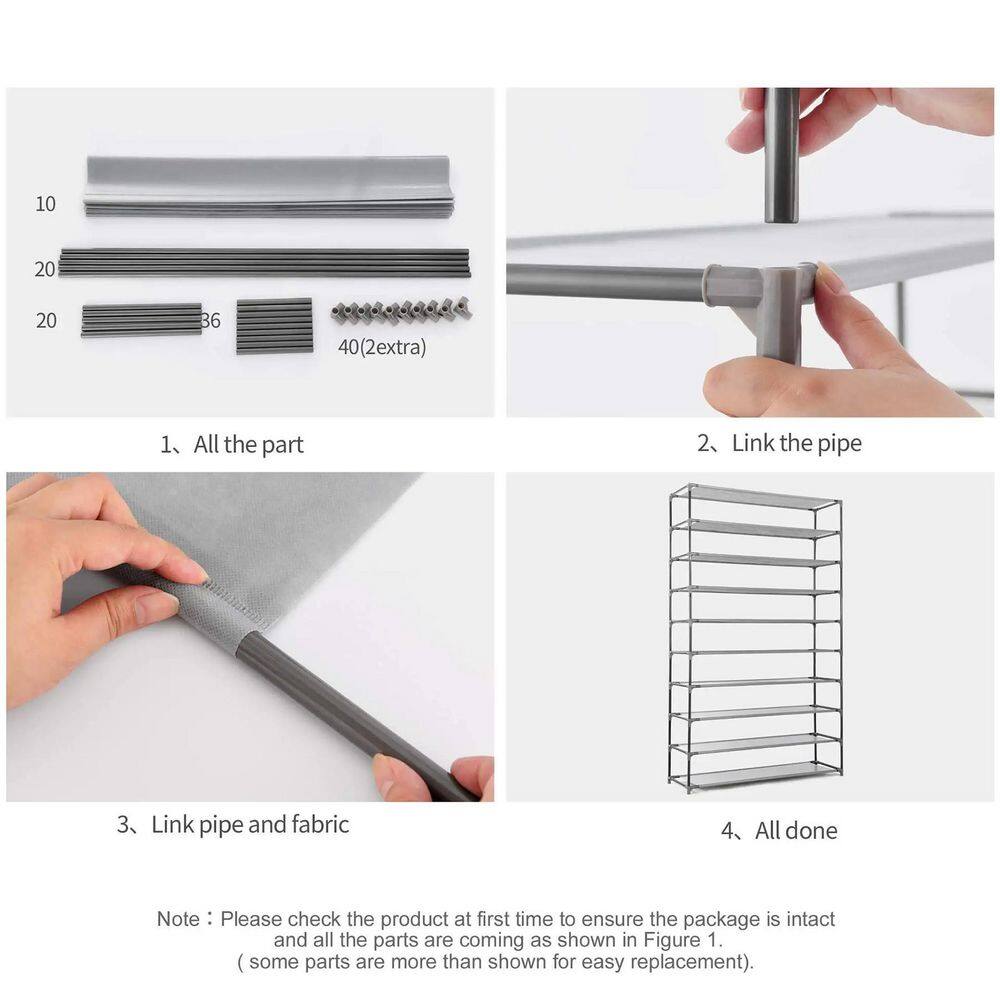 None 59.5 in. H 45-Pair 10-Tier Gray Metal Shoe Rack