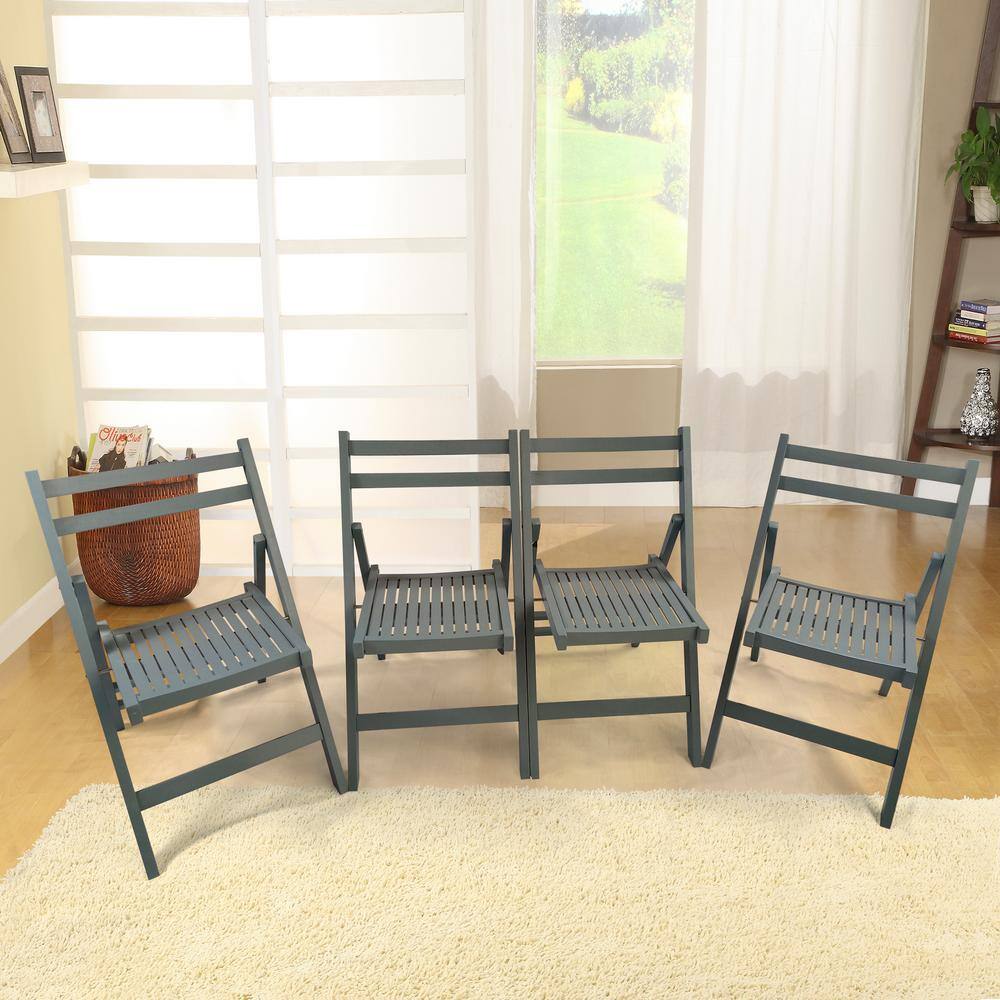 None Gray Wood Contour Folding Chair (Set of 4)