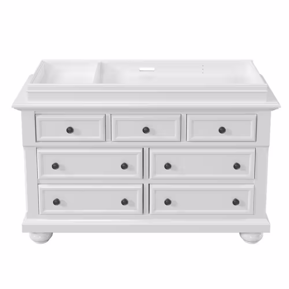 Harper & Bright Designs White Solid Wood 7-Drawer 55.9 in. Wide Multifunctional Dresser with Changing Table