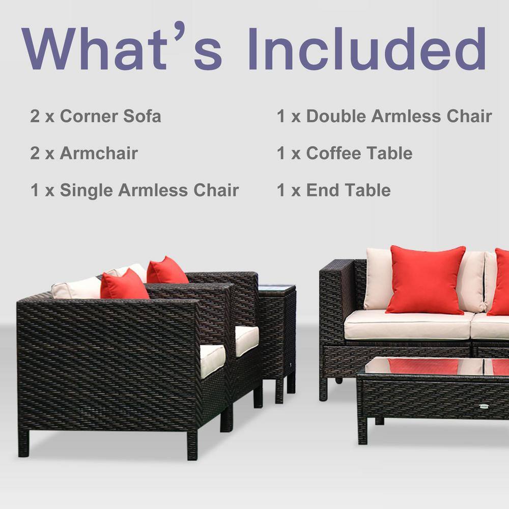 Outsunny 9-Piece Aluminum Plastic Rattan Patio Conversation Set with Beige Cushions