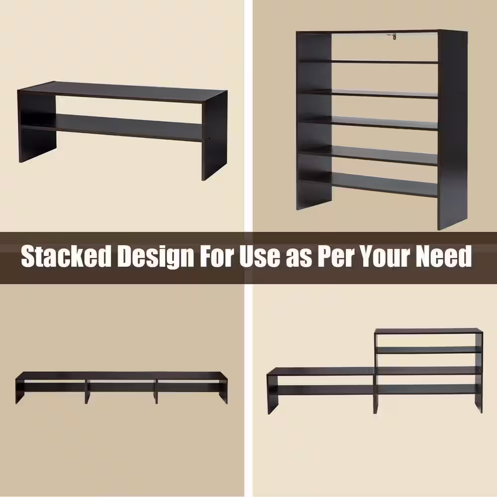 Boyel Living 36 in. H 24-Pair 6-Tier Stackable Multi-Shape Brown Wood Shoe Rack