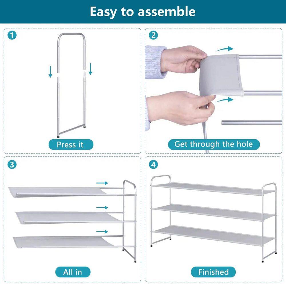 None 24.4 in. H 18-Pair Gray Metal Shoe Rack