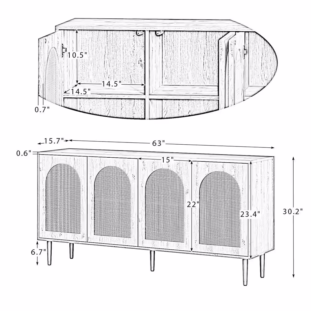 JAYDEN CREATION Roderick Black 63 in. Wide Sideboard with Wood Legs
