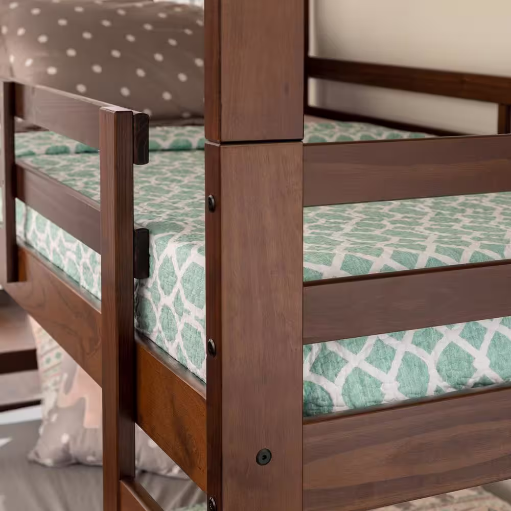 Walker Edison Furniture Company Transitional Solid Wood Triple Low Bunk Bed - Walnut