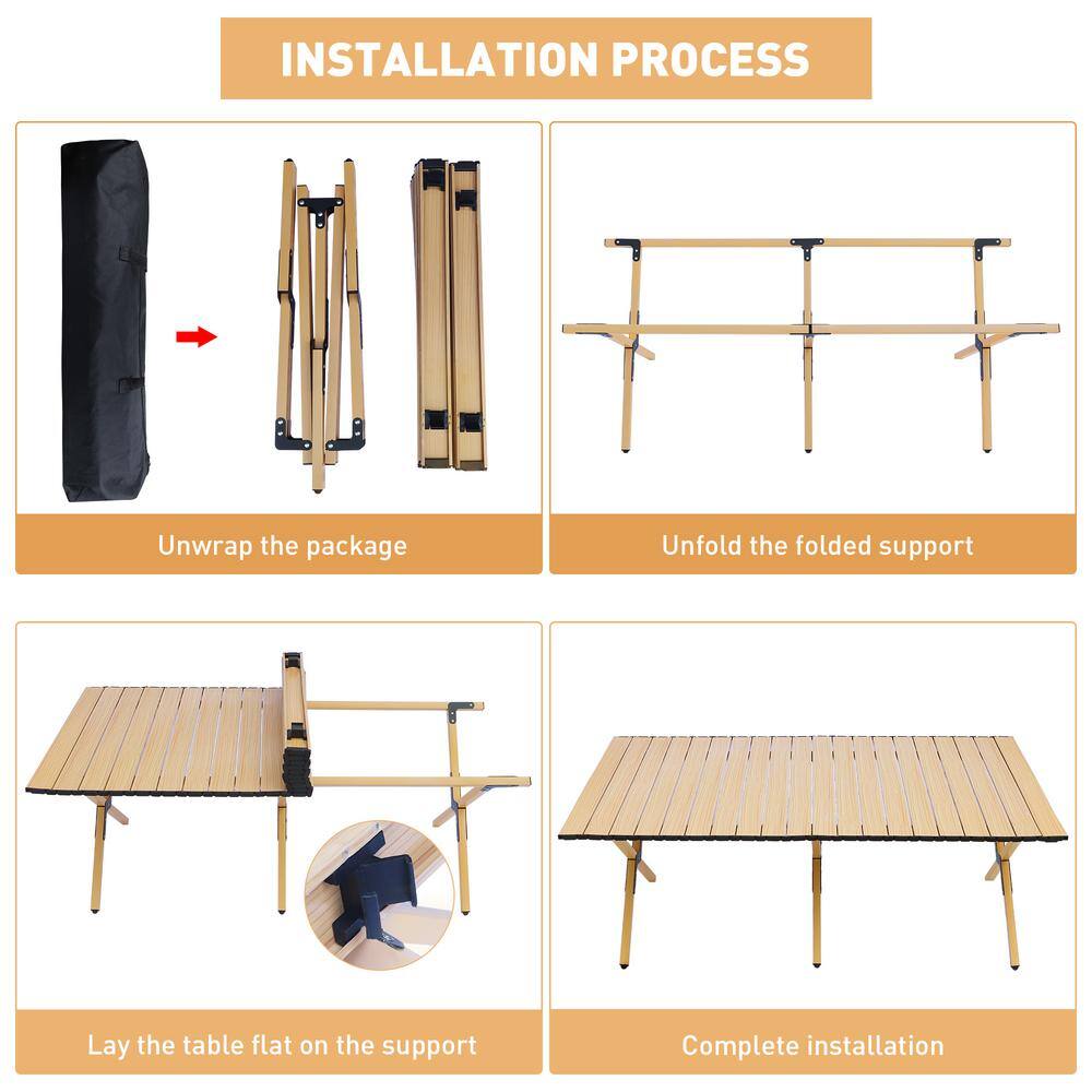Sudzendf 45.66 in. Brown Rectangle Steel Picnic Table Seats 4-6 People with Carry Bag