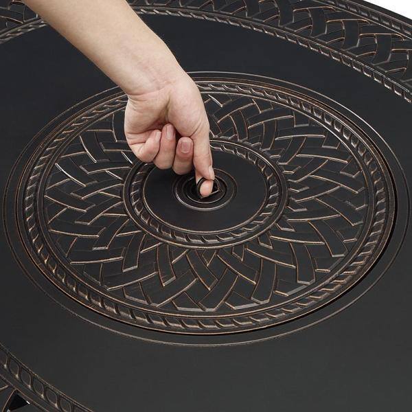 Fire Sense James 31.5 in. x 24.5 in. Oval Aluminum Liquid Propane Fire Pit Kit in Antique Bronze