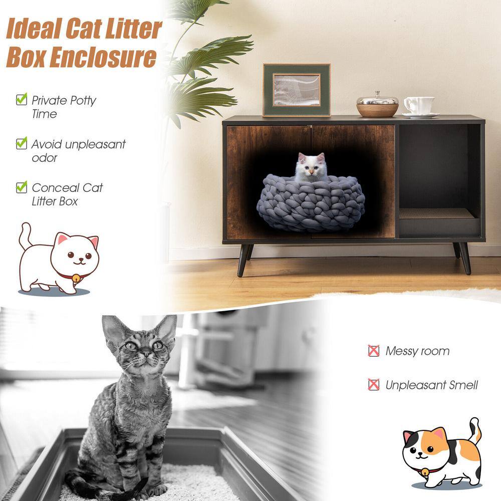 None 35 1/2 in. x 20 in. MDF Cat Litter Box Enclosure in Black and Brown