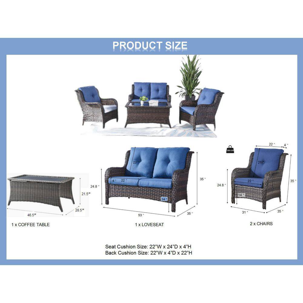 Gymojoy Carolina 4-Piece Wicker Patio Conversation Set with Gray Cushions