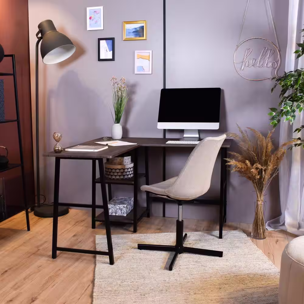 Homy Casa 47 in. L-Shaped Walnut Computer Desk with Shelves