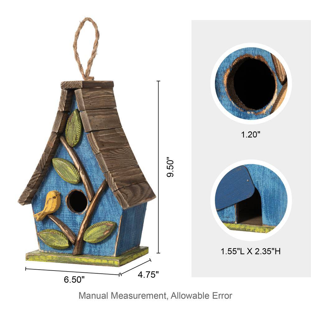 Glitzhome 12.5 in. H Distressed Solid Wood Birdhouse with 3D Leaves