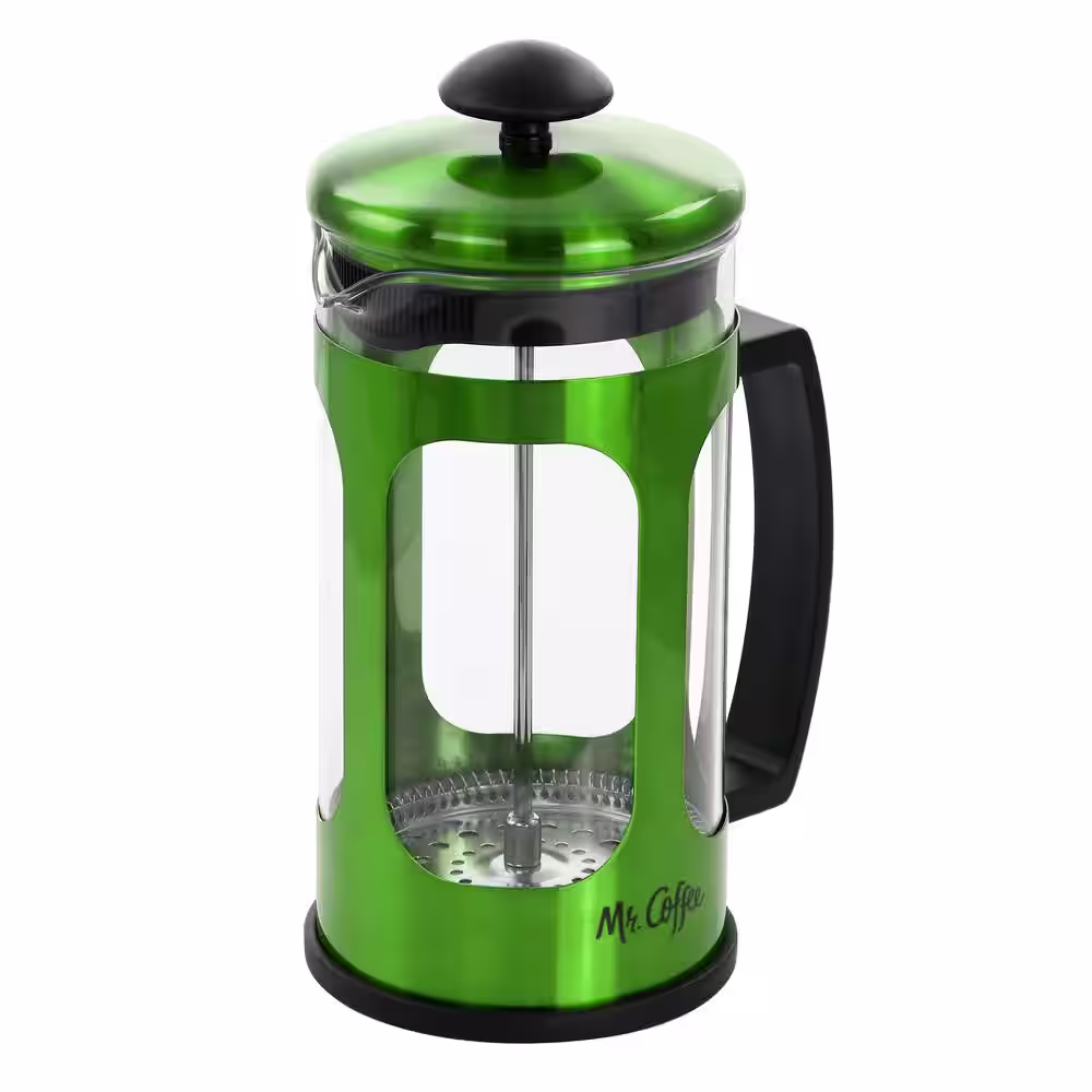 Mr. Coffee 3 Cup Glass and Stainless Steel French Press Coffee Maker in Green
