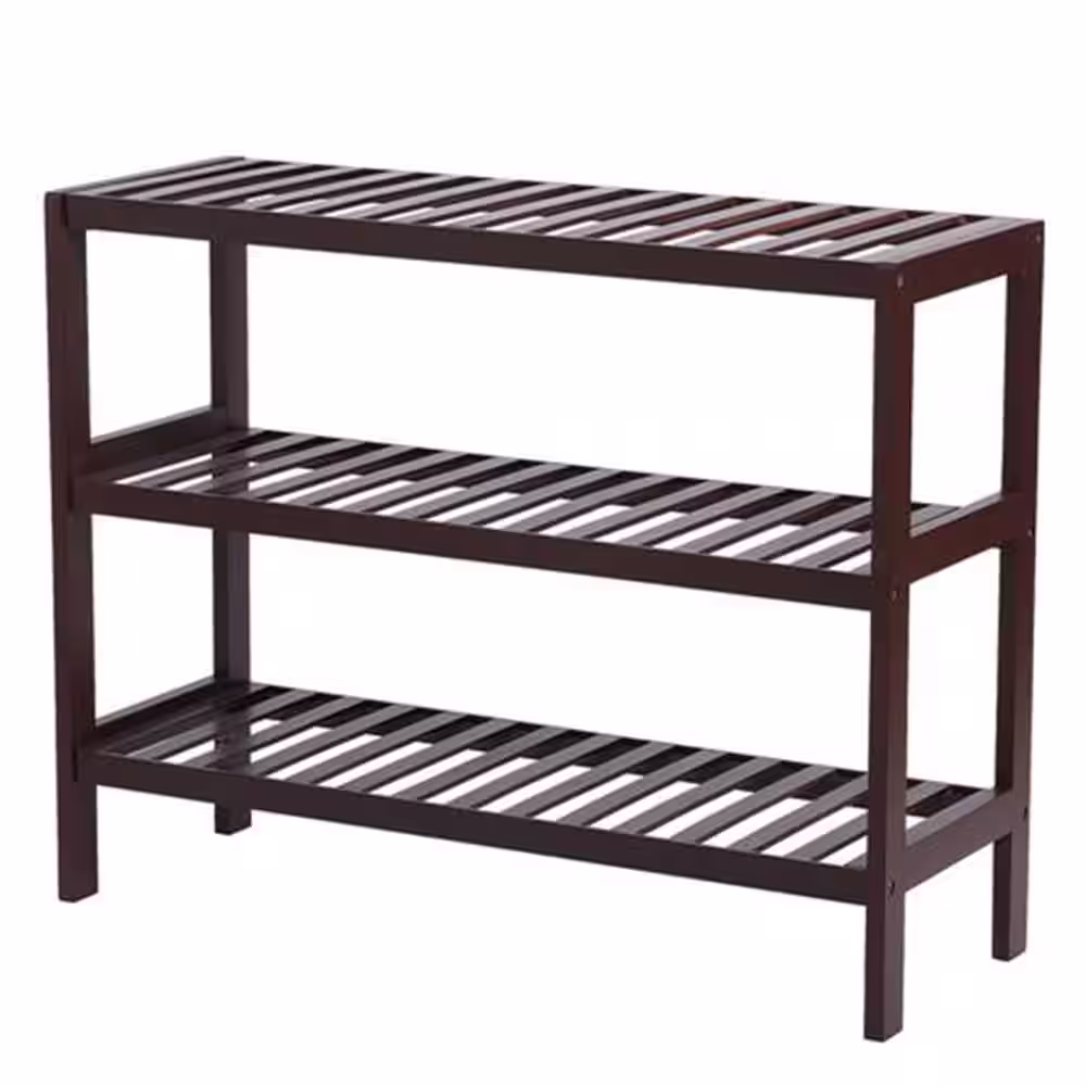 None 27.6 in. L x 9.8 in. W x 21.65 in. H 12-Pairs 3-Tier Brown Bamboo Shoe Rack