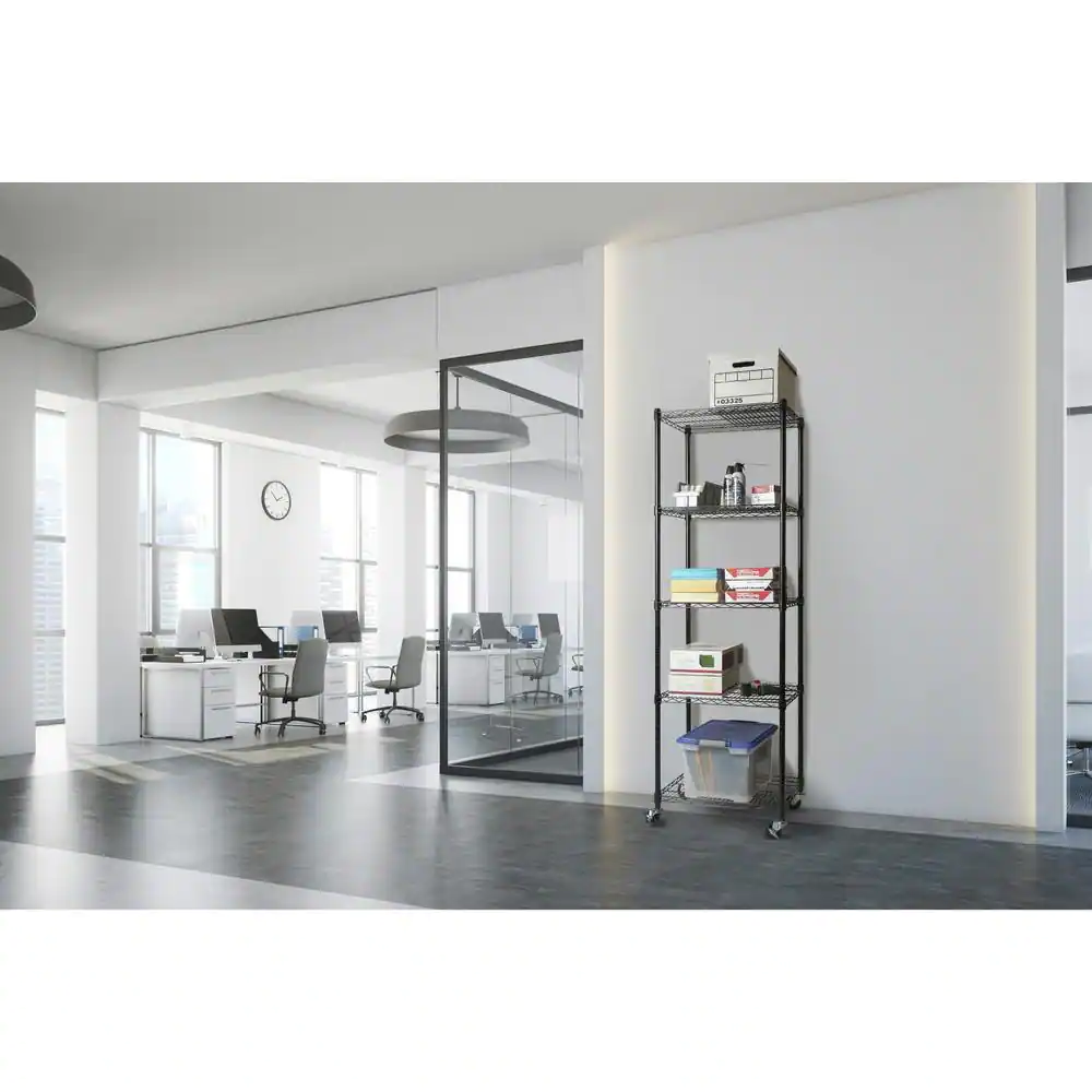Seville Classics Black 5-Tier Rolling Steel Wire Shelving Unit (24 in. W x 75 in. H x 18 in. D)