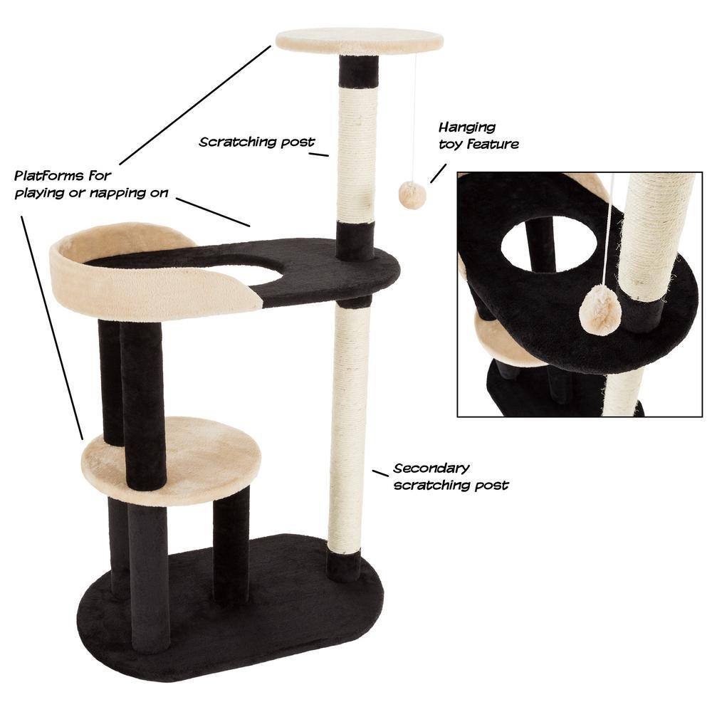 Petmaker Black and Tan 3-Tier Cat Tree with 2-Scratching Posts