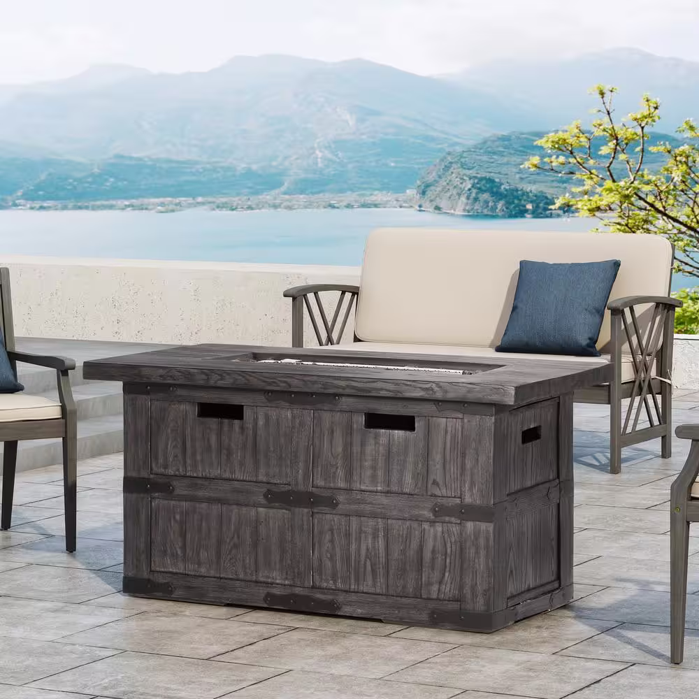 Noble House Alejandro Gray Wood Textured Stone Fire Pit