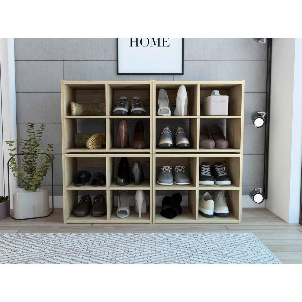 Siavonce 15.98 in. H 4 Shoe-Pairs Compartment Rectangle Entryway Shoe Rack Light Grey