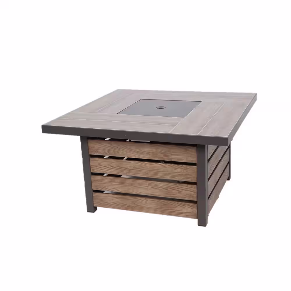 Hampton Bay Summerfield 44 in. x 24.5 in. Square Steel Gas Fire Pit with Wood-Look Tile Top