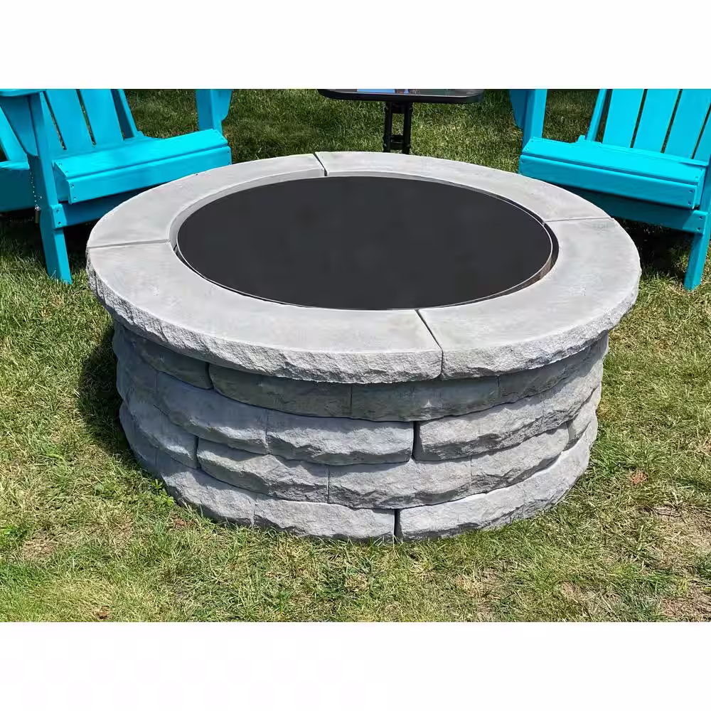 Nantucket Pavers Ledgestone 47 in. x 18 in. Round Concrete Wood Fuel Fire Pit Ring Kit Gray Variegated