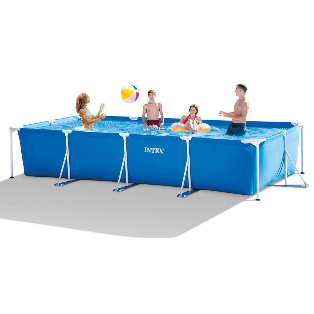 INTEX 14.75 ft. x 7.3 ft. x 33 in. Rectangular Frame Above Ground Swimming Pool, Blue
