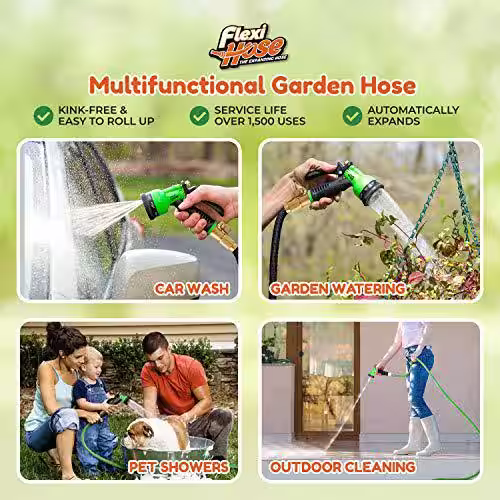 None Flexi Hose 3/4 in x 150 ft. with 8 Function Nozzle Expandable Garden Hose, Lightweight and No-Kink Flexible, Black
