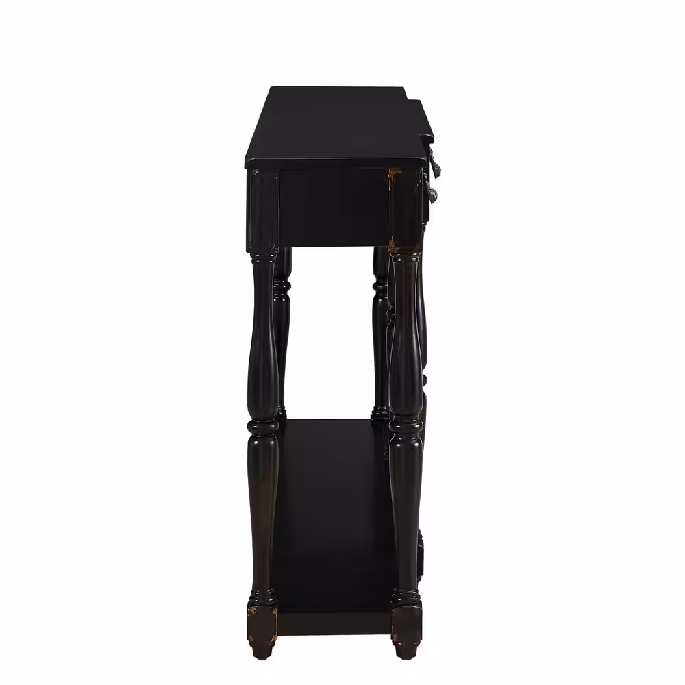 Powell Company 72 in. Black Standard Rectangle Wood Console Table with Drawers