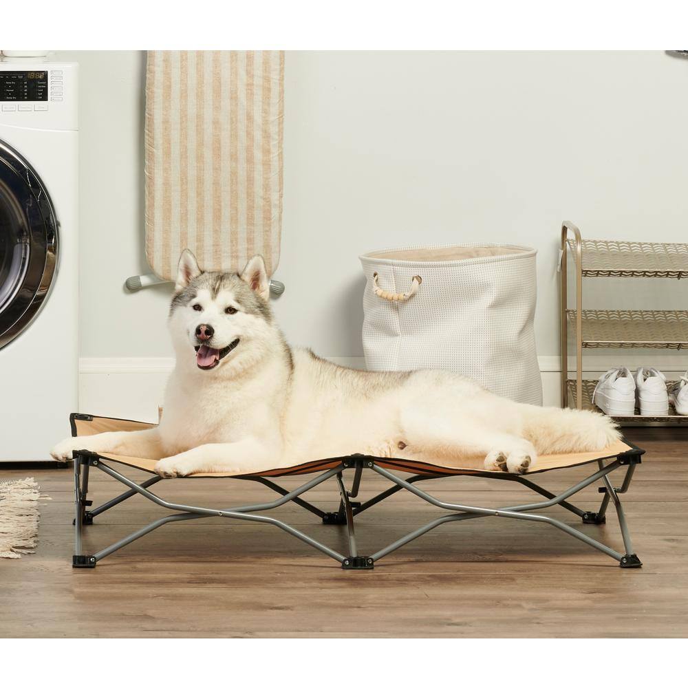 None Large Tan Carlson Portable Elevated Pet Bed