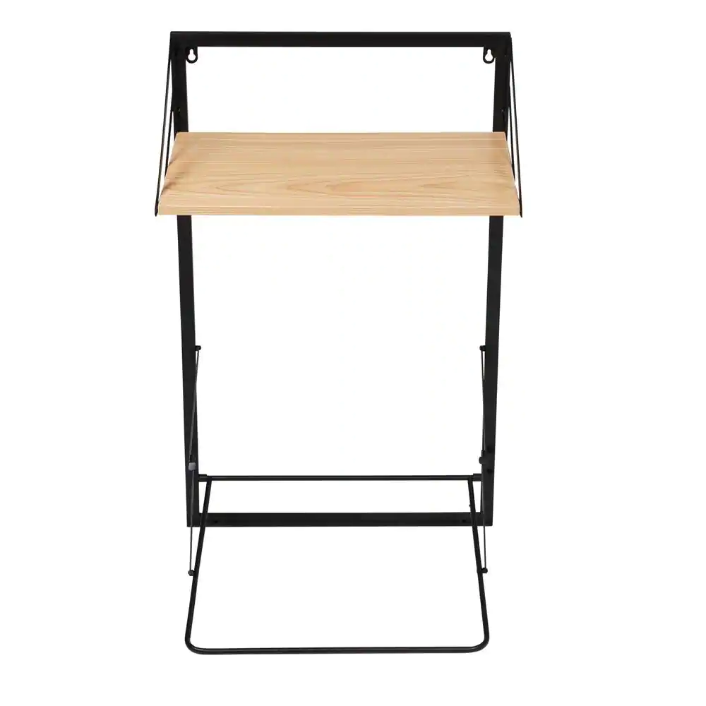 Honey-Can-Do 55 in. H x 18 in. W Collapsible Wall-Mounted Clothes Hamper with Canvas Laundry Bag and Wood Shelf, Black/Natural