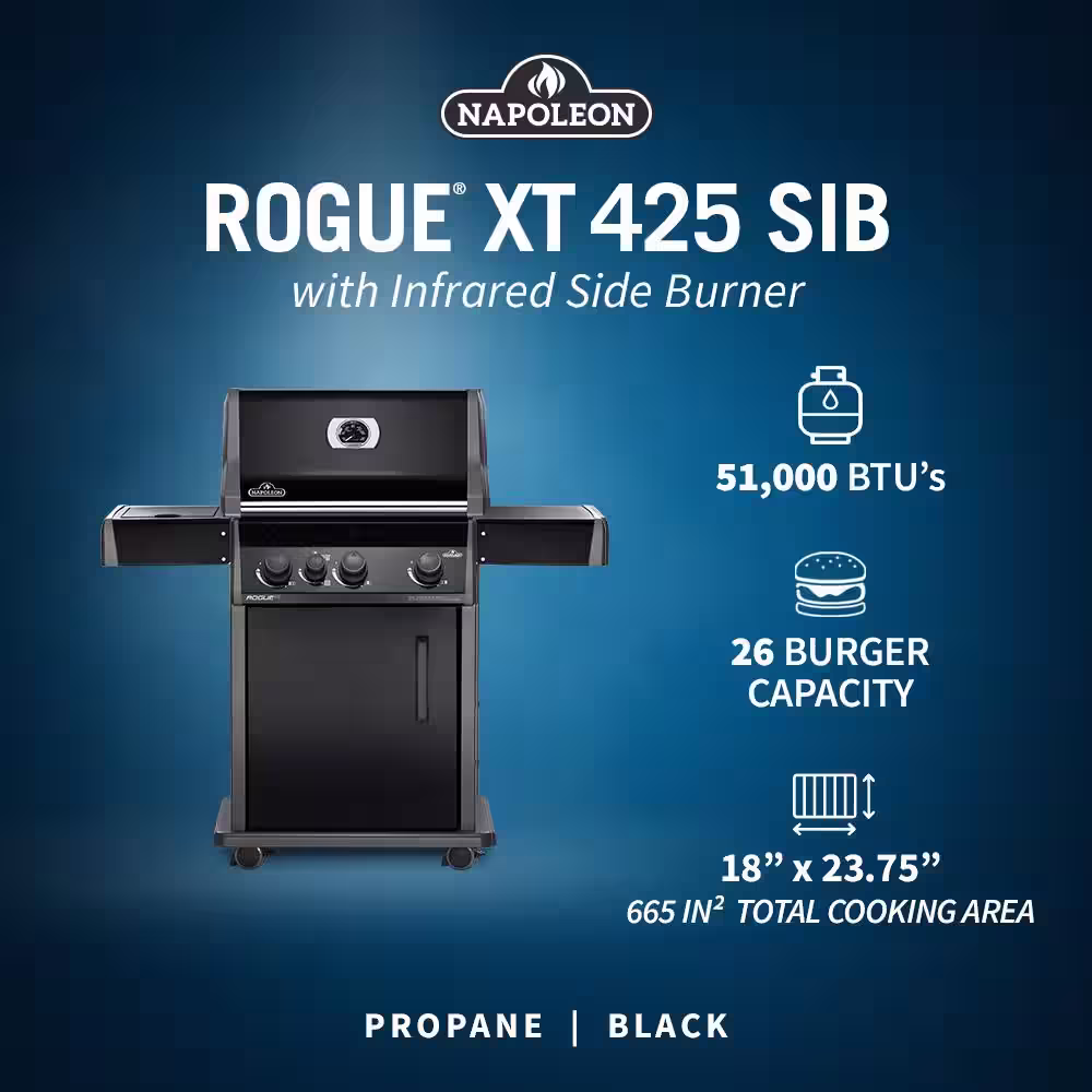 NAPOLEON Rogue 3-Burner Propane Gas Grill with Infrared Side Burner in Black