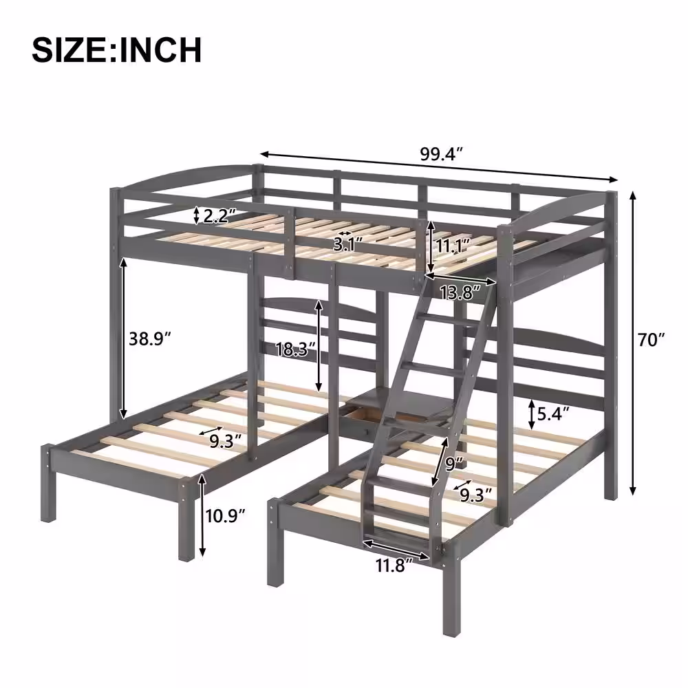 Qualler Gray Full Over Twin Triple Bunk Bed