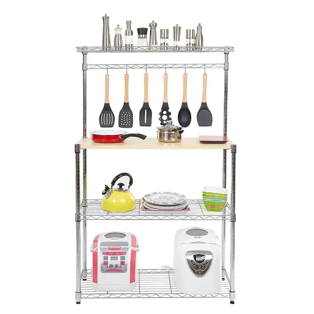None MDF Silver Baker's Rack with Hooks