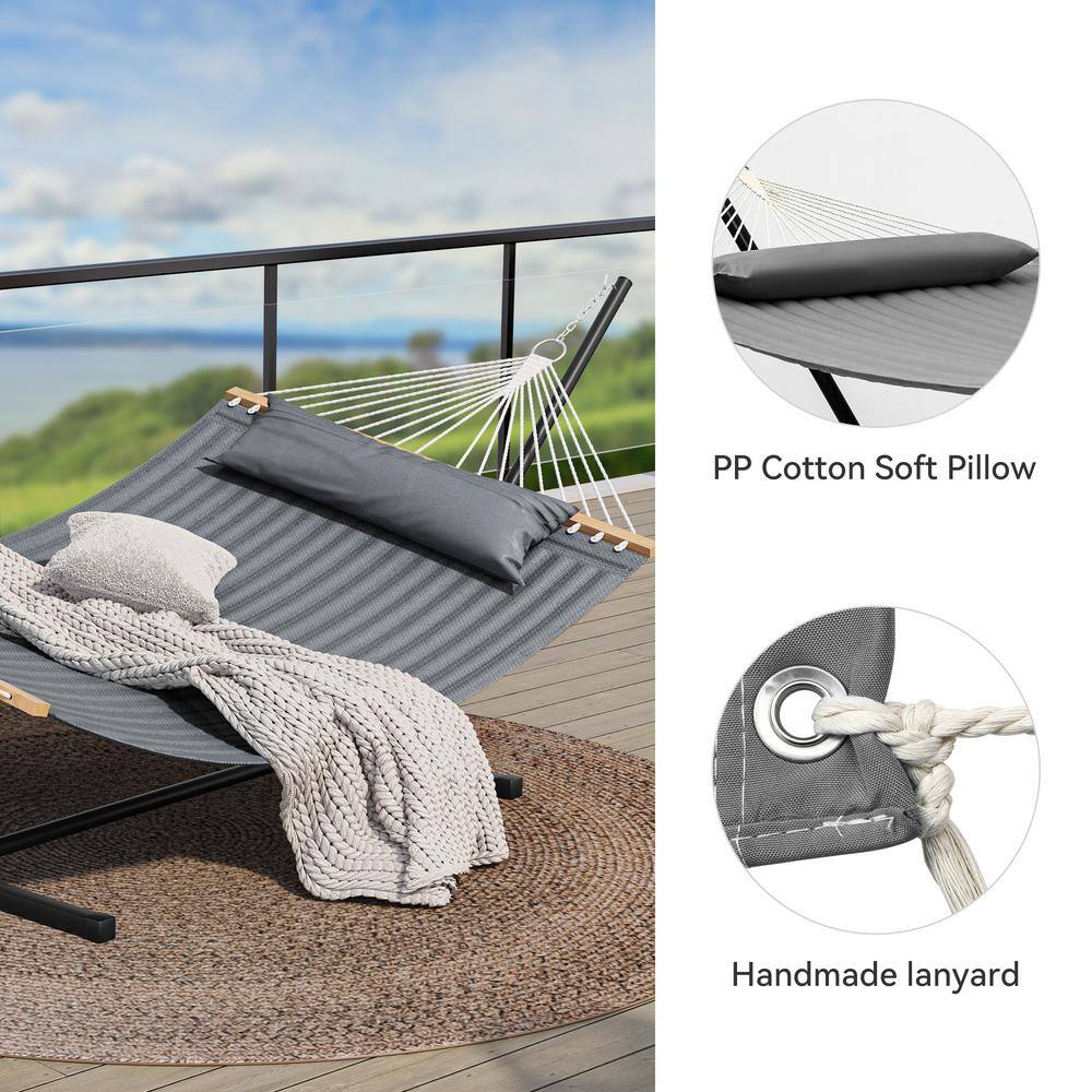 DEXTRUS 2-Person 12 ft. Free Standing Metal Hammock Stand with Detachable Pillow in Gray