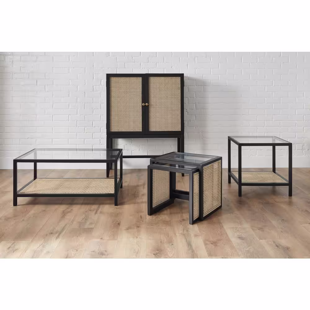 StyleWell Odell Cane Coffee Table in Black/Rattan (36