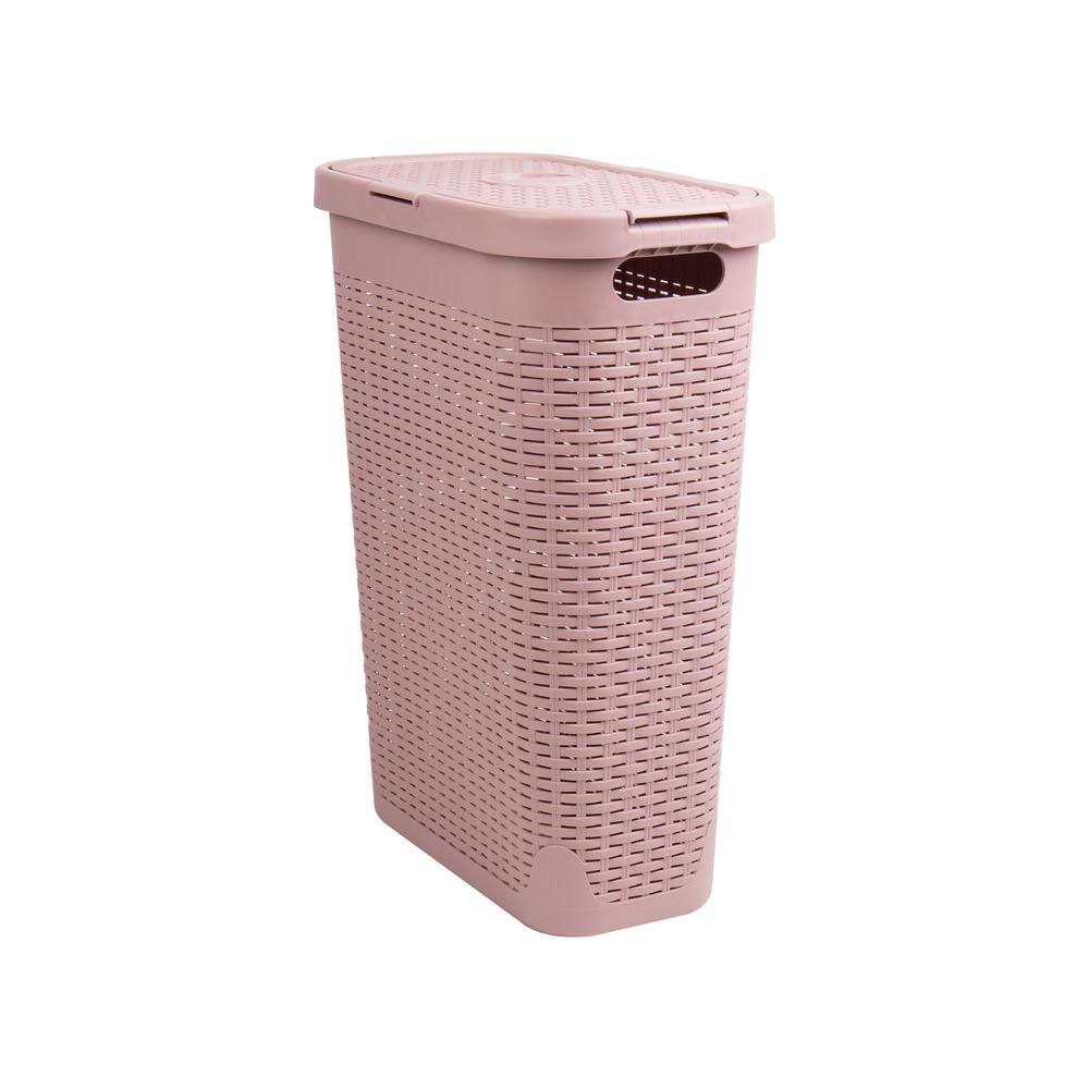 Mind Reader Basket Collection, Slim Laundry Hamper, 40 Liter (15kg/33lbs) Capacity, Cut Out Handles, Attached Hinged Lid, Pink