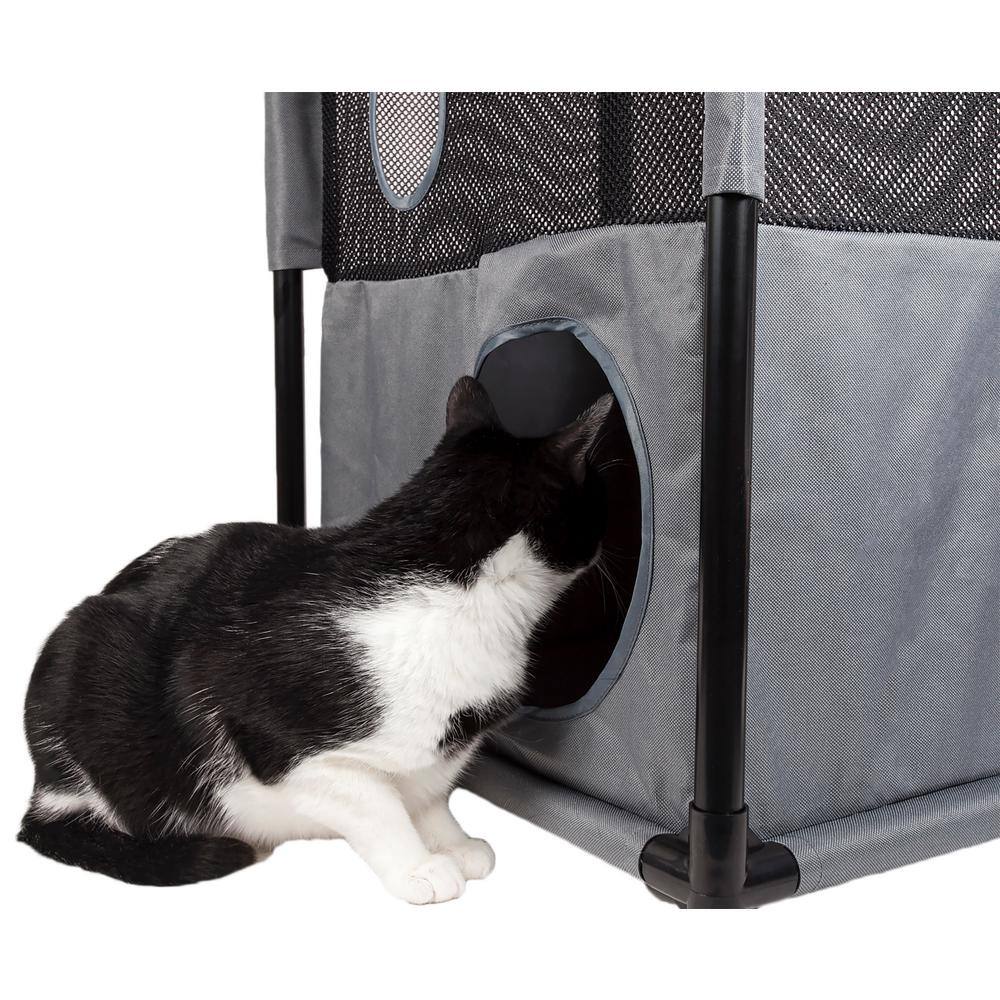 PET LIFE Pink and Grey Kitty-Square Obstacle Soft Folding Sturdy Play-Active Travel Collapsible Travel Pet Cat House Furniture
