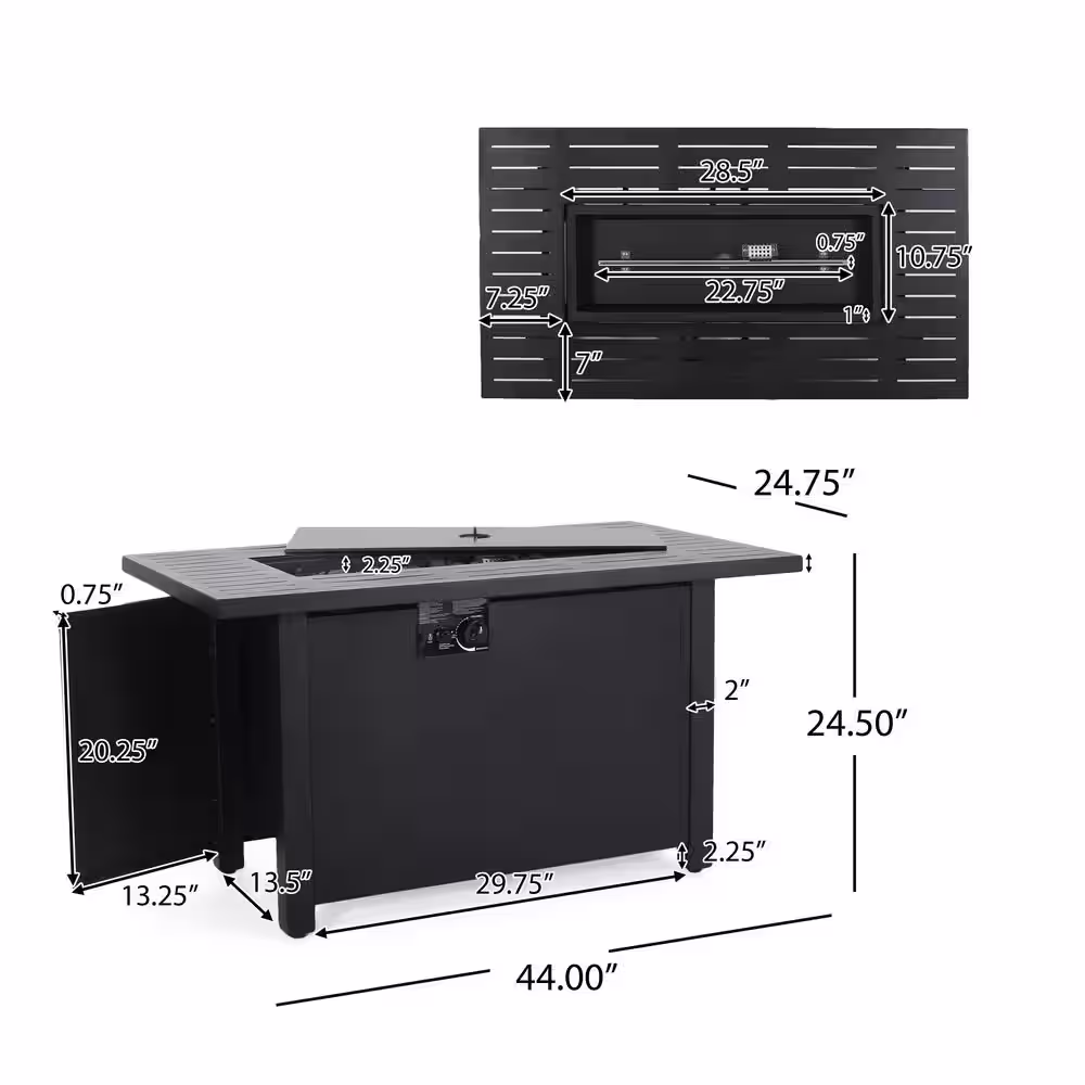 Noble House Haraldson Black Rectangular Metal Fire Pit