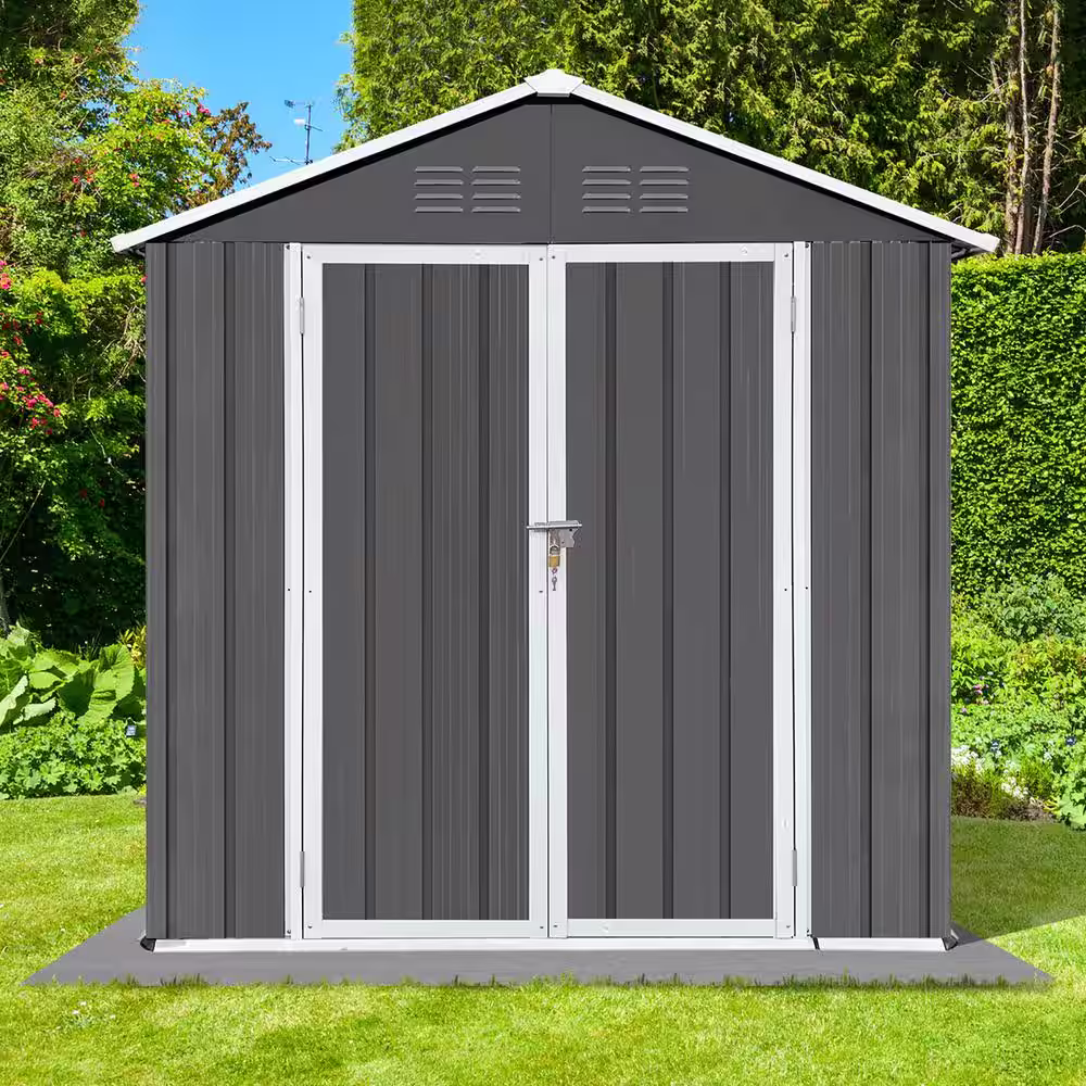 BTMWAY 6 ft. W x 4 ft. D Galvanized Steel Outdoor Metal Storage Shed with Double Doors for Patio, Garden, Backyard (24 sq. ft.)