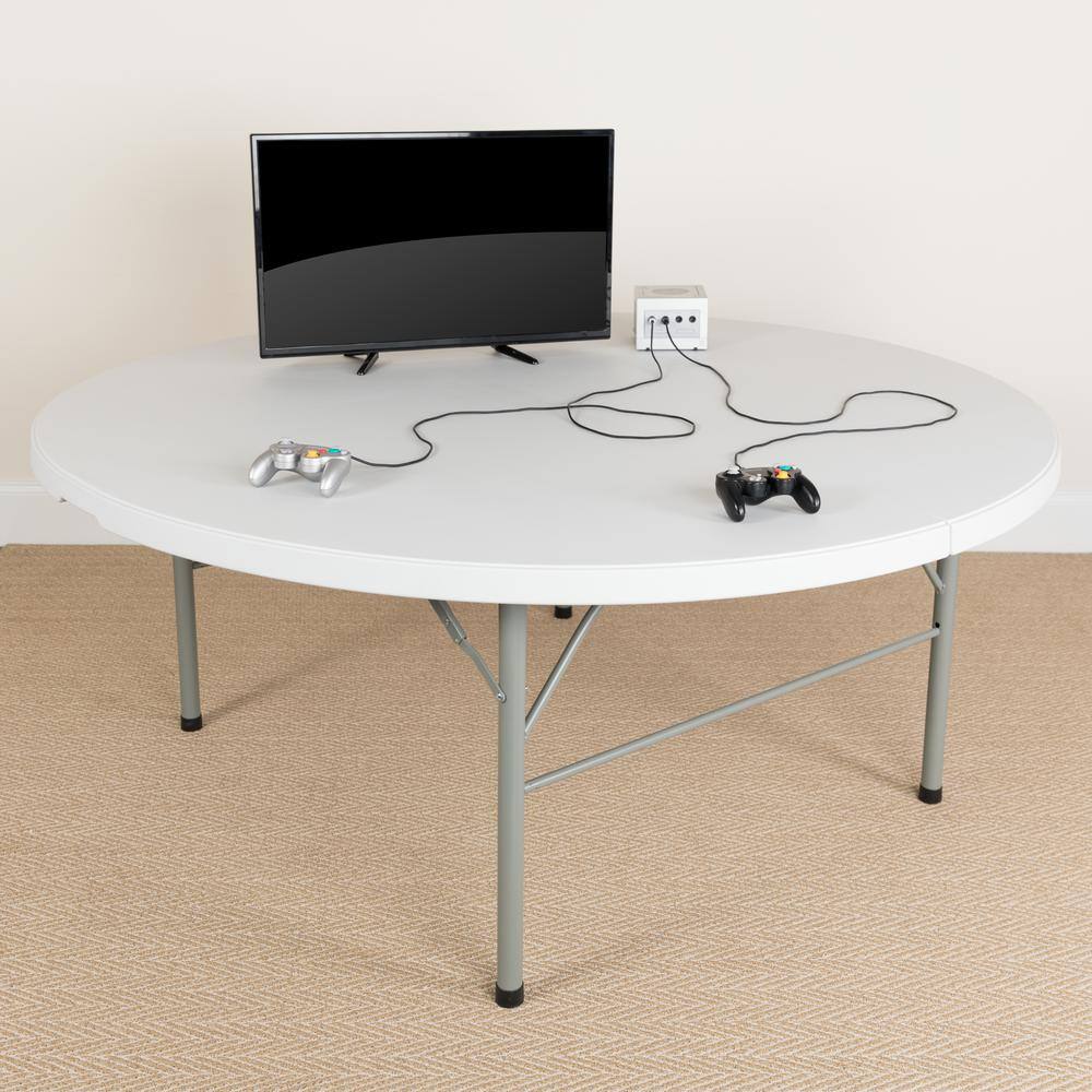 Carnegy Avenue 71 in. Granite White Plastic Tabletop Metal Frame Folding Table
