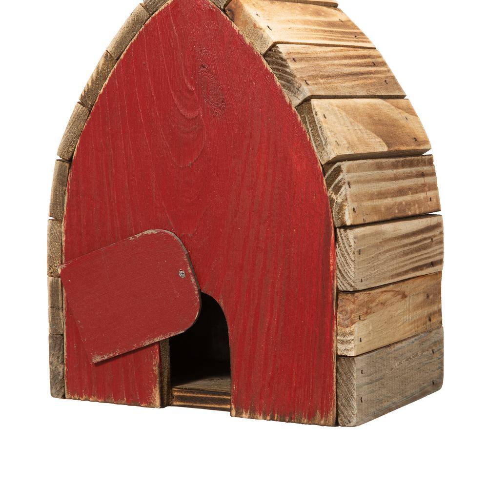 Glitzhome 8.5 in. H Washed Red Distressed Solid Wood Birdhouse