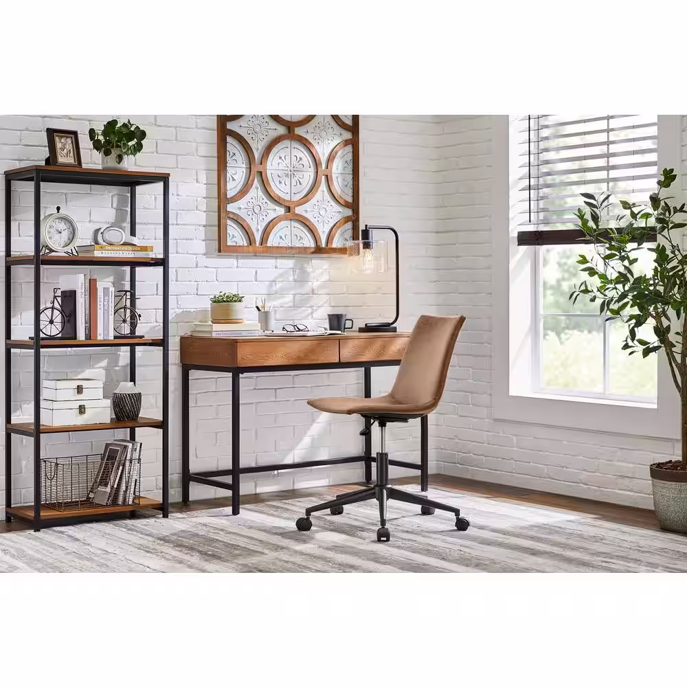 StyleWell Declan Swivel Office Chair in Distressed Camel Brown