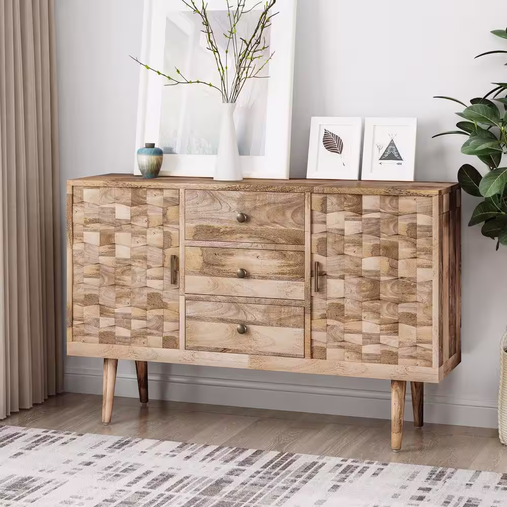 Noble House Latimer 3-Drawer Natural Brown Sideboard